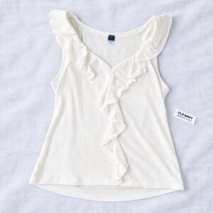 Old Navy Ruffle Ribbed Tank Ivory NWT Large